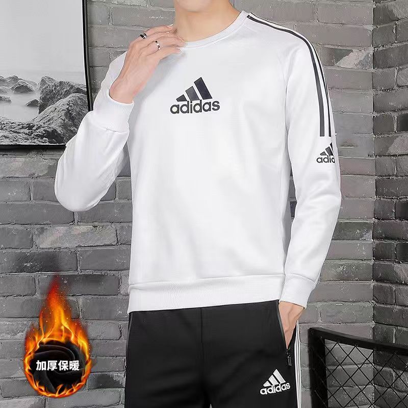AD男士休闲运动加绒加厚保暖圆领卫衣时尚百搭打底冬季长袖男女款