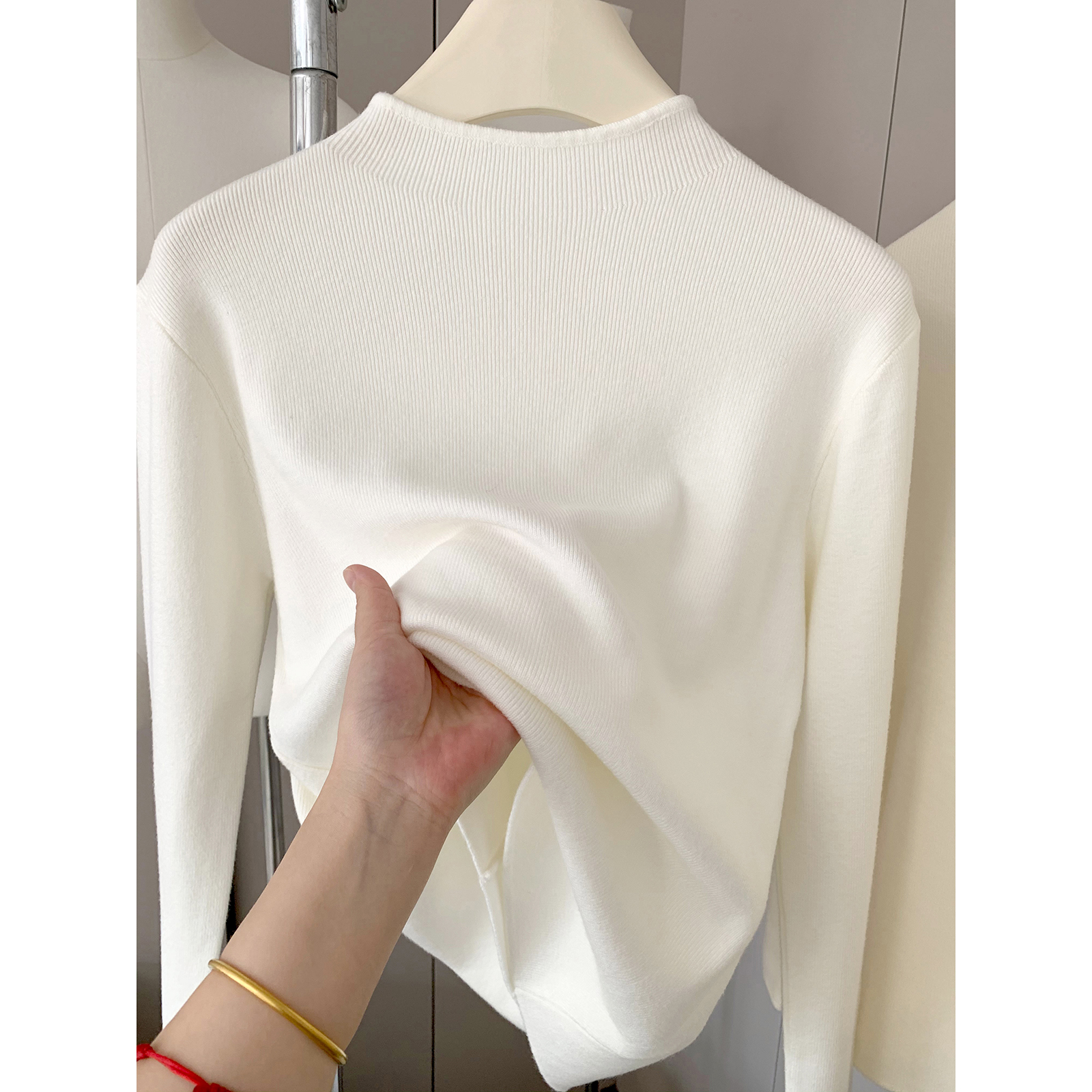 白色打底衫女小立领软糯针织毛衣2025春季修身韩版基础款内搭上衣