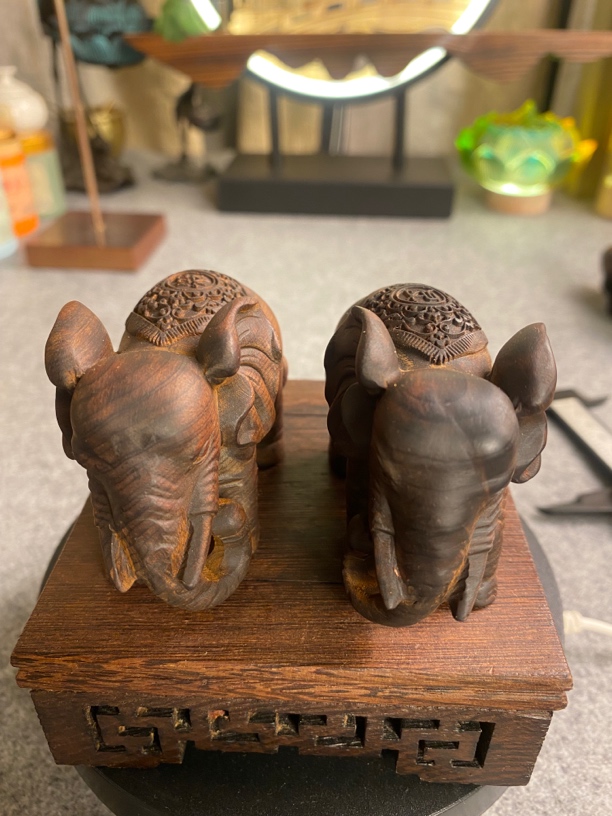 （夏小雨的小店）太行崖柏雷击木大象一对（吉祥如意）7.7x5.3x4.1cm