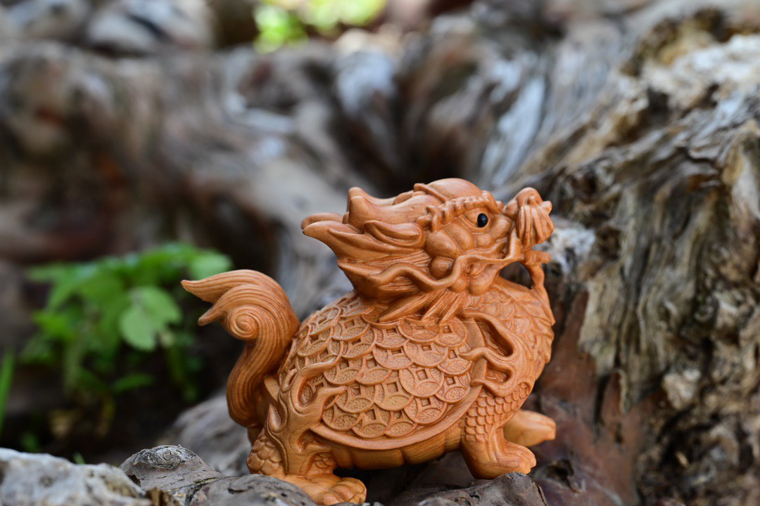 (夏小雨的小店)太行崖柏木金钱龙龟手把件6.5×5.3×6.3精心雕刻