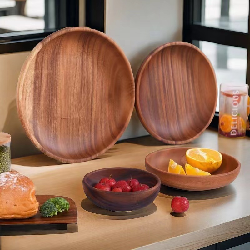 相思木盘子家用创意圆形干果盘日式点心盘餐盘茶盘水果盘餐具