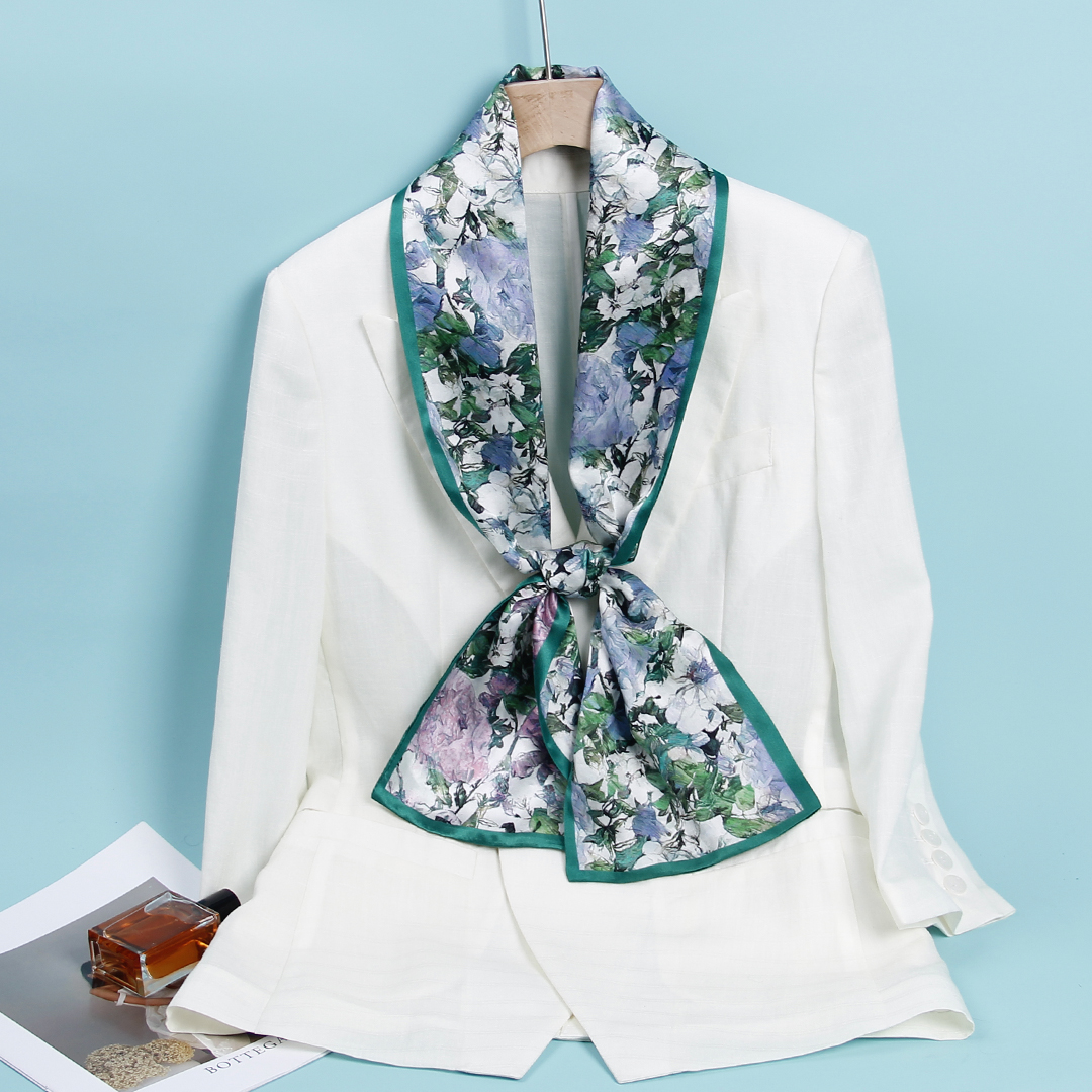 DILANYA/迪兰娅真丝丝巾时尚百搭桑蚕丝小领巾女士双面长条护颈巾