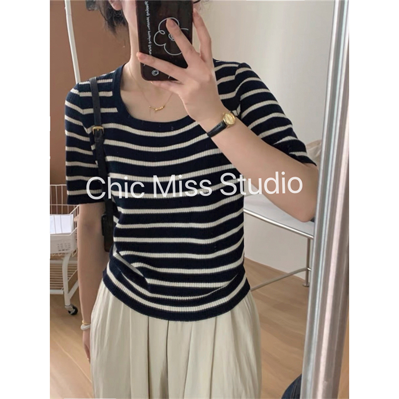 【黑色条纹】3126超柔软新款高品质抽绳圆领上衣