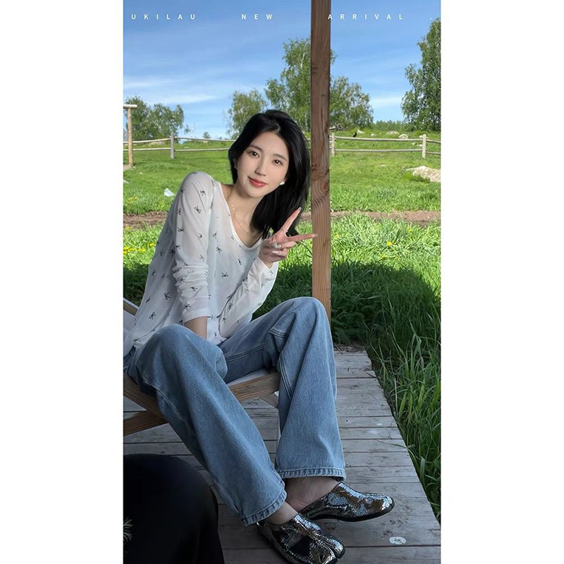 【白色】3268超柔软新款高品质圆领蝴蝶结上衣