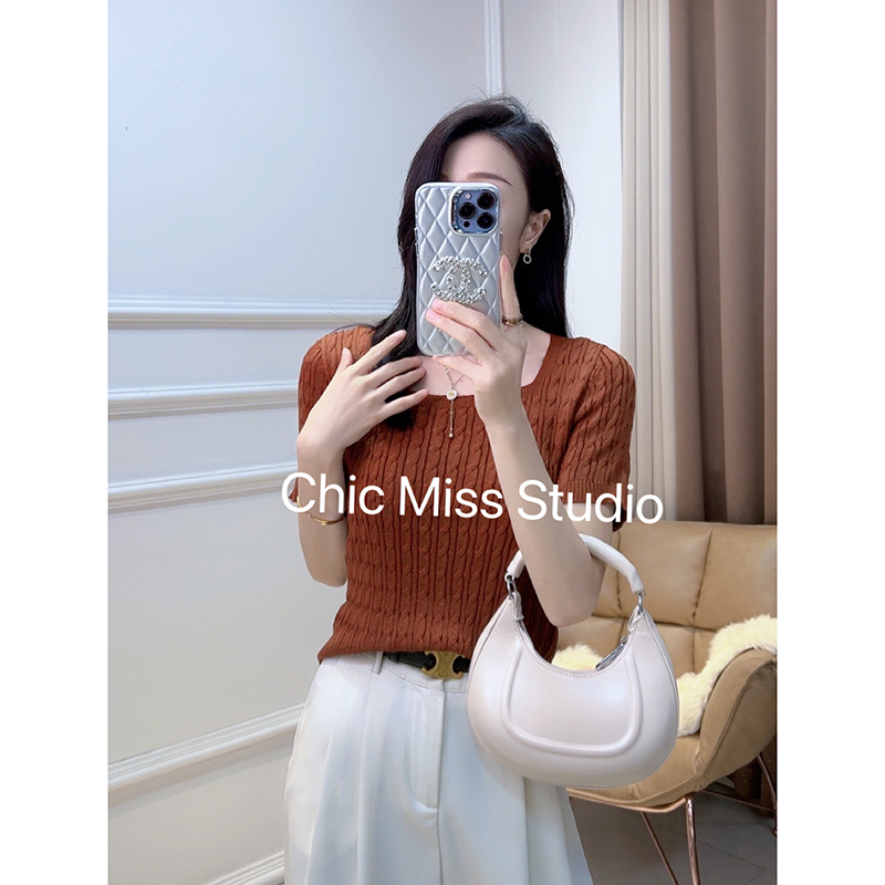 【茶红色】3047超柔软新款高品质方领针织麻花上衣