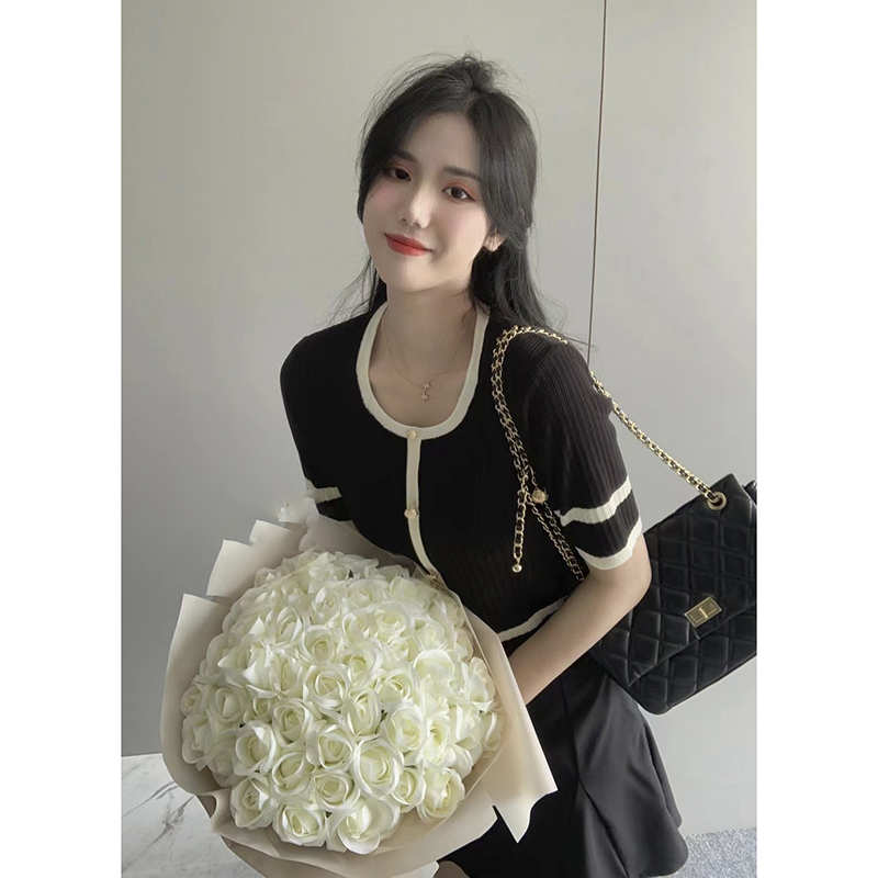 【米白色】3045超柔软新款高品质方领小香风上衣