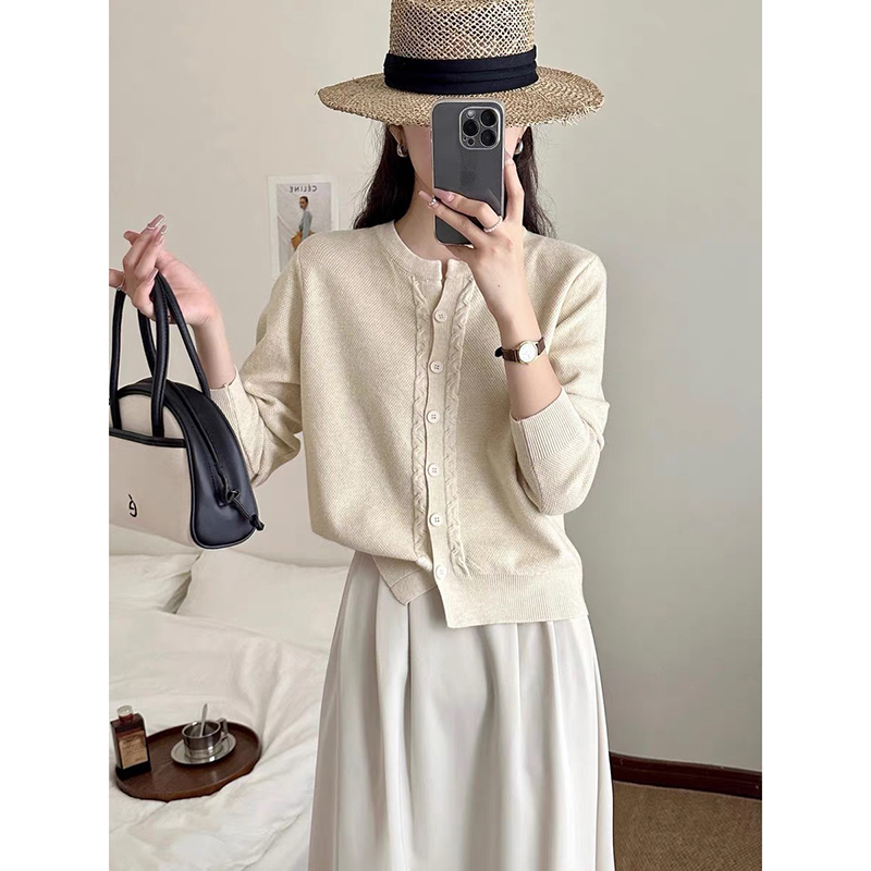 【燕麦色】开衫外套3434超柔软新款高品质圆领上衣