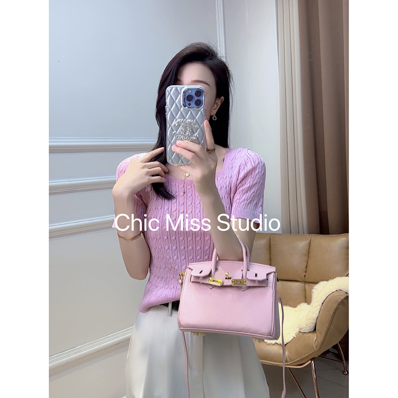 【粉色】3047超柔软新款高品质方领针织麻花上衣