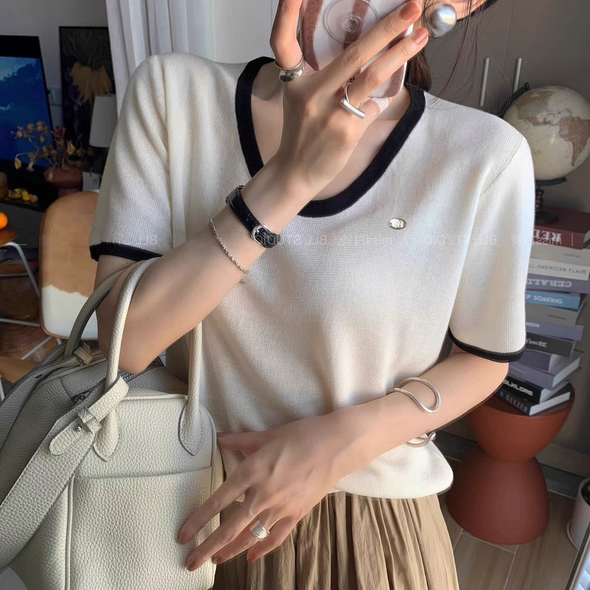 【白色】3096超柔软新款高品质圆领针织上衣