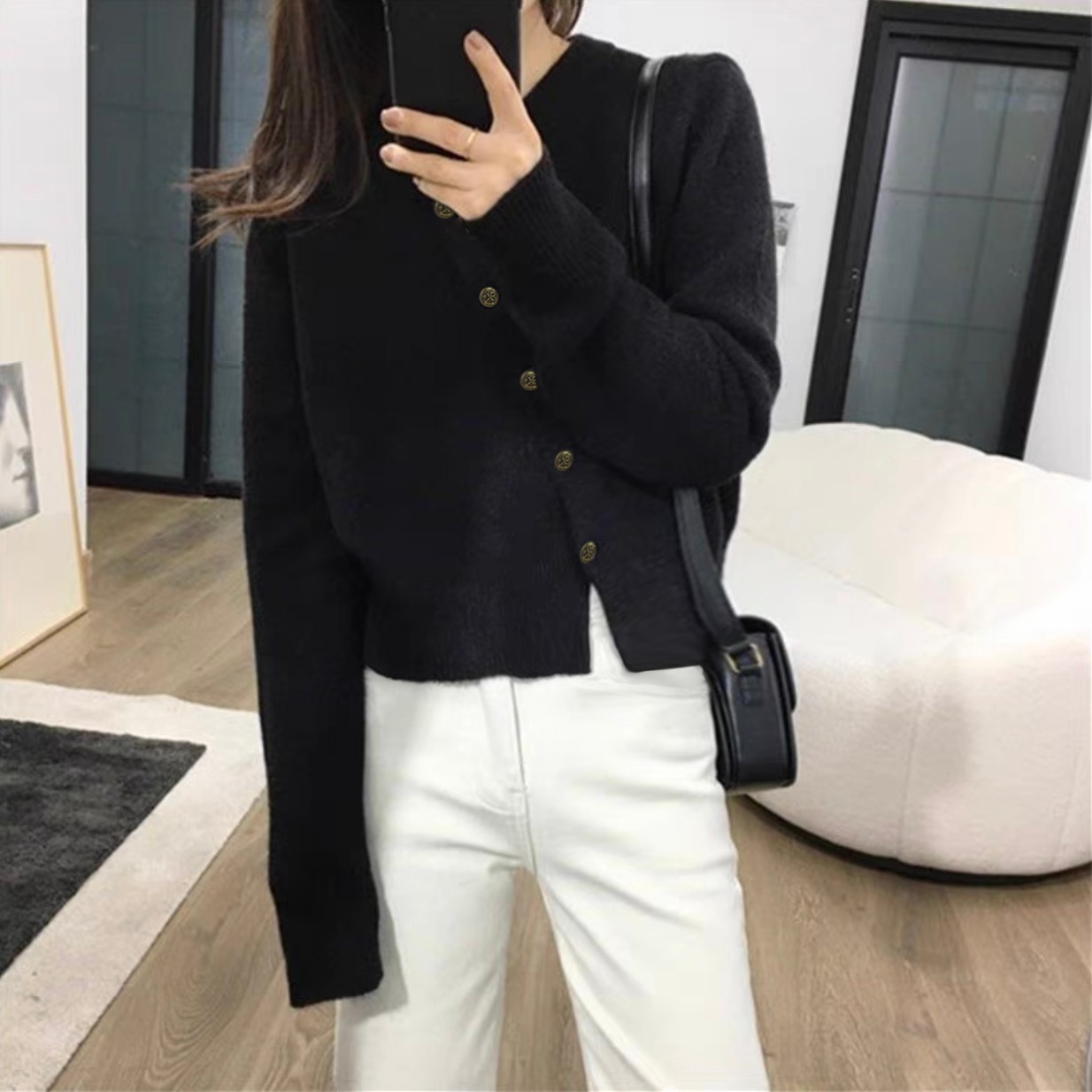 【美拉德色】开衫外套2788超柔软新款高品质圆领斜开扣上衣