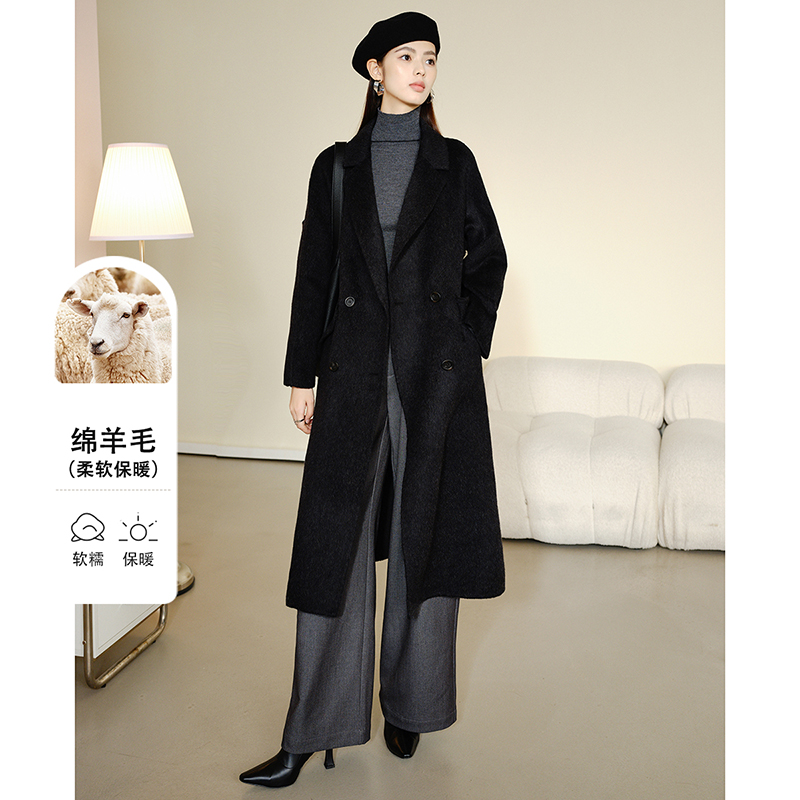 晚白【新品】冬厚外套长款韩系全绵双面呢大衣女气质高级感24070522