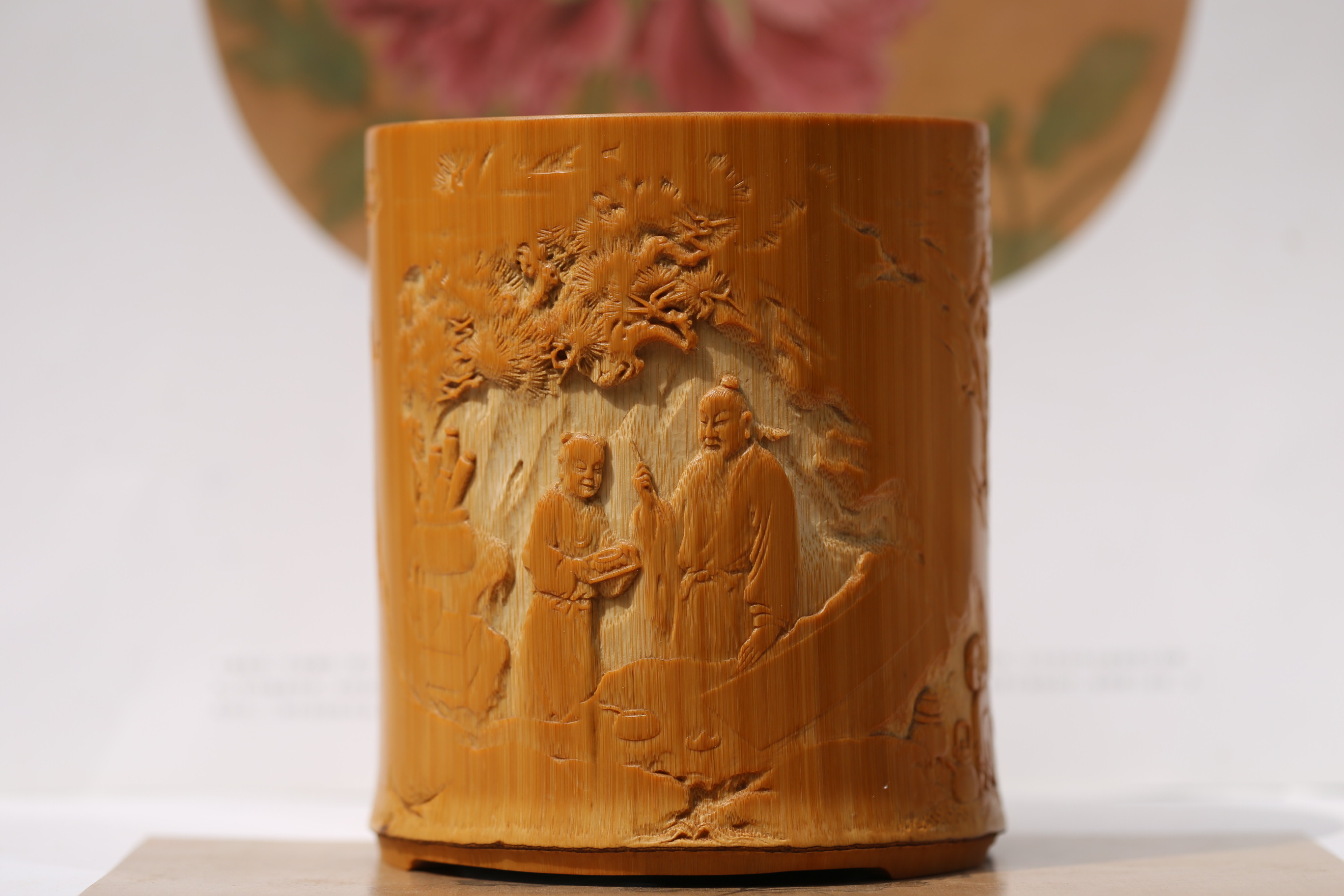 竹雕，浅浮雕“文人字画”大大大笔筒。