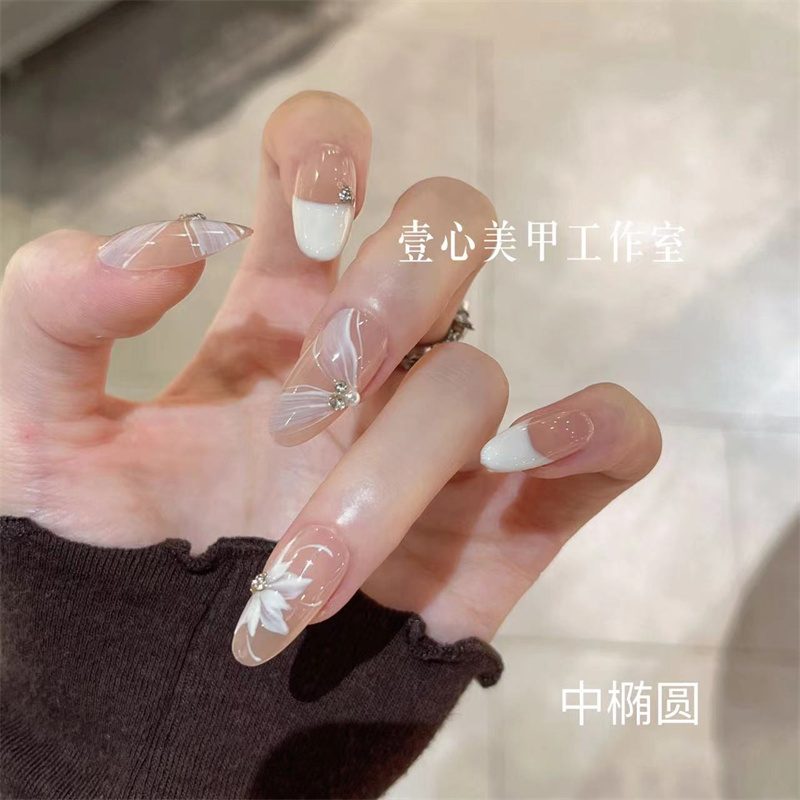 栢色花卉-现货48H飞 壹心纯手工穿戴甲 可拆卸假指甲贴10片装