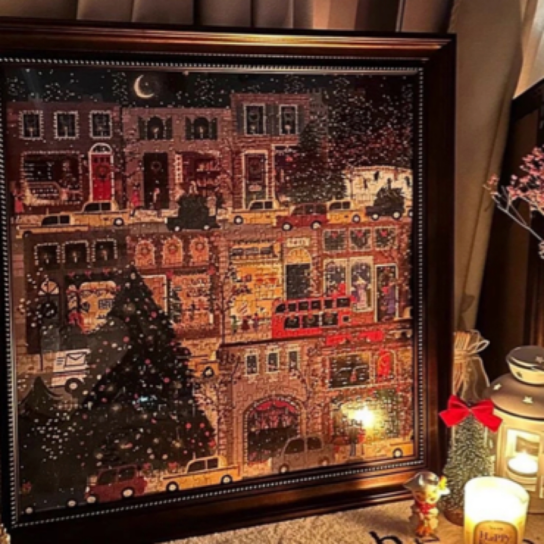 Galison冬灯圣诞节日之夜拼图相框挂墙装裱金箔情人节圣诞节礼物