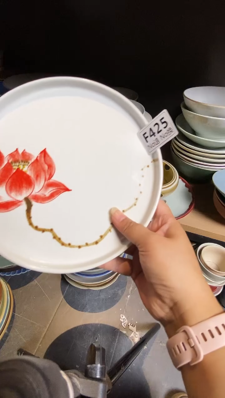 【闪购商品】杯f425手绘荷花立边盘