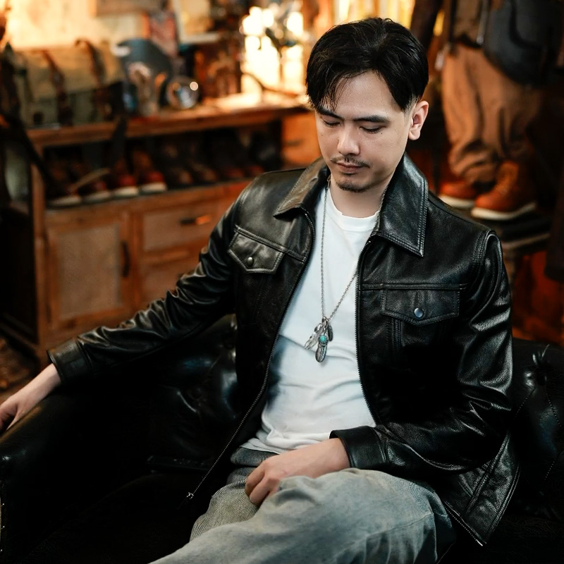 莫臣男装翻领拉链6137N短款机车皮夹克真皮皮衣男士头层牛皮外套