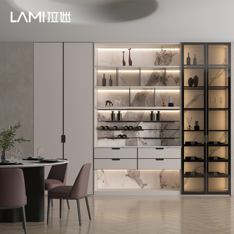 拉迷酒柜定制餐边柜靠墙轻奢储物柜客厅家用金属玻璃展示柜定制