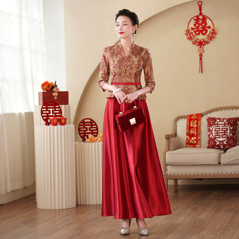 喜婆婆婚宴装高端结婚服显瘦年轻妈妈婚宴礼服参加婚礼连衣裙修身