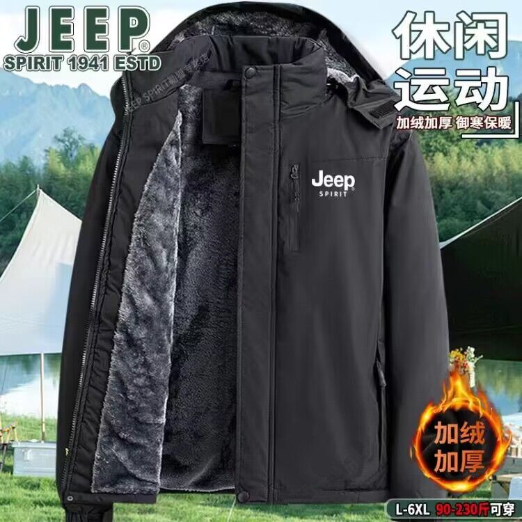 断码正品吉普冲锋衣加绒加厚男女款户外大码可拆卸帽防风防水棉服