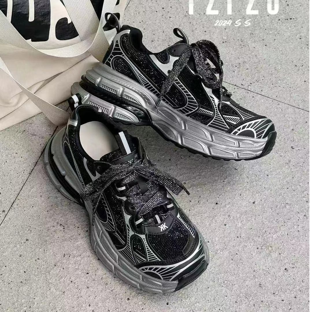 银灰色老爹鞋女2024新款鞋子秋季厚底增高软底重工潮牌休闲鞋运动