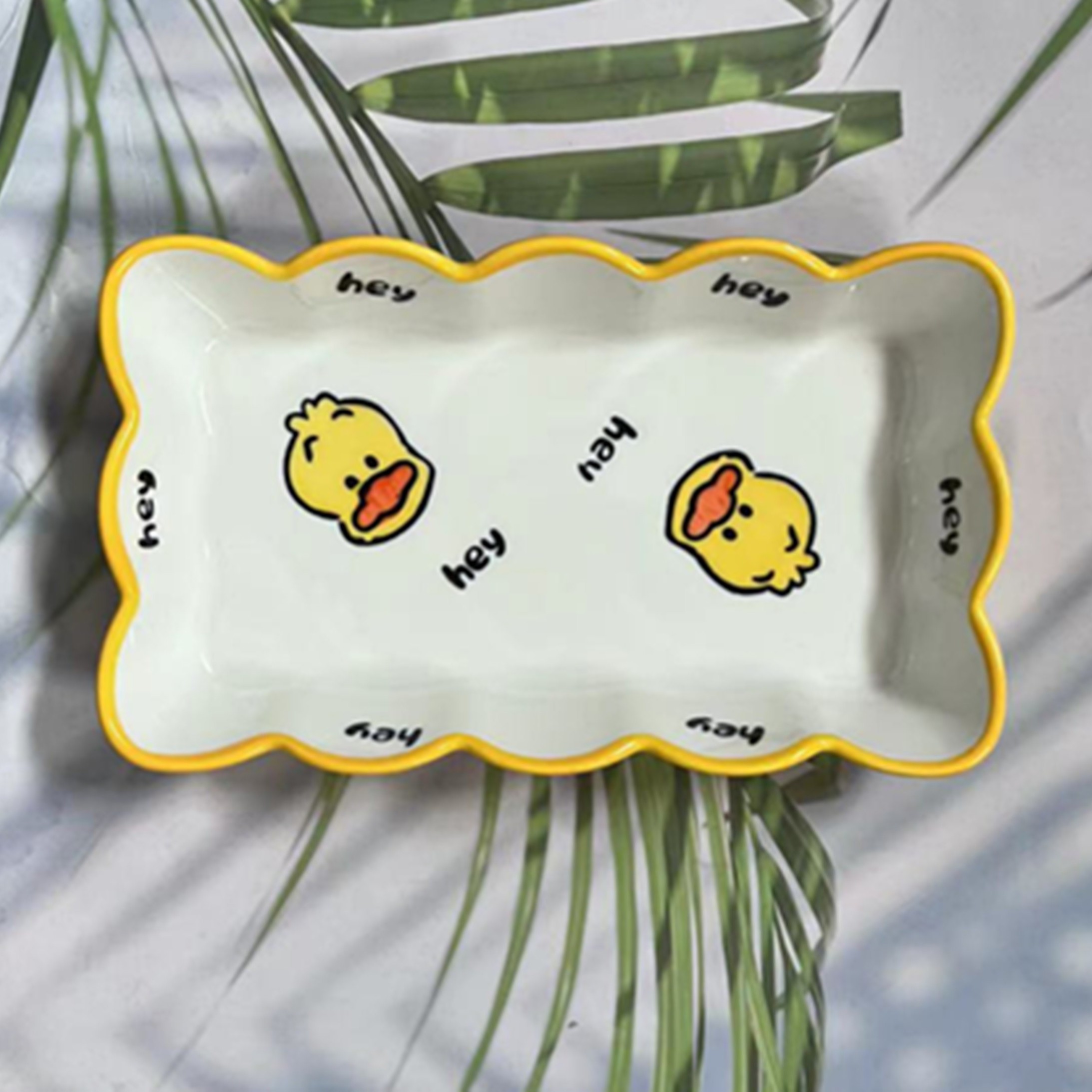 【微瑕】黄丫丫烤盘1个装莲花长烤盘卡通可爱餐盘陶瓷餐具  