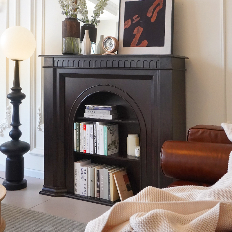 法式复古风实木壁炉黑色装饰柜美式客厅玄关柜边柜
