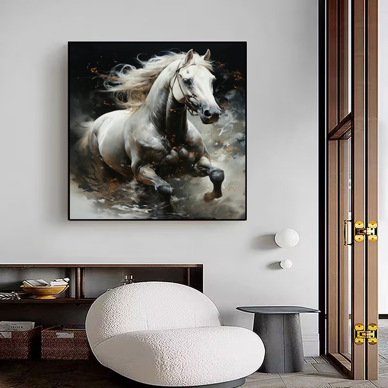 【骏马奔腾】马到成功高级客厅挂画艺术画装饰柜私人定制画玄关画