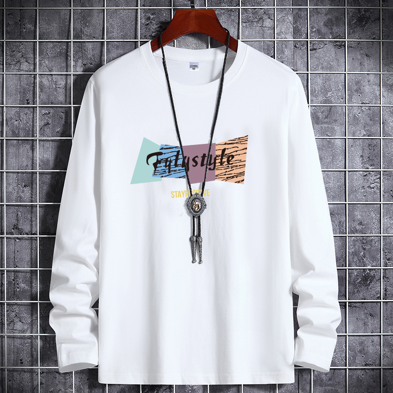 春秋纯棉长袖t恤男休闲薄款秋衣打底衫圆领宽松大码上衣服打底衫