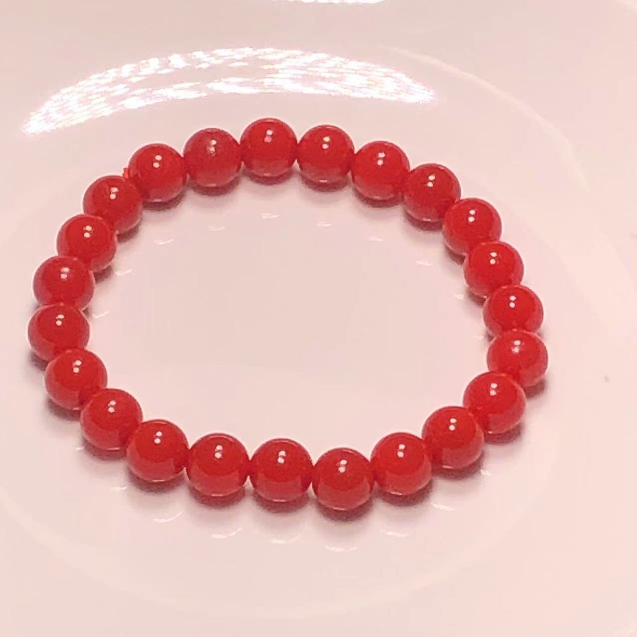 天然 缅甸鸽血红手串 直径6  单圈