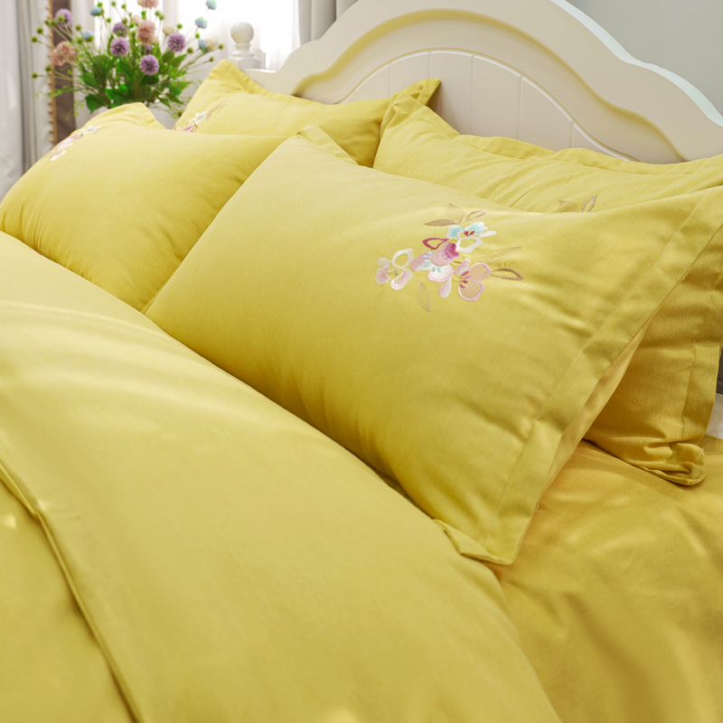 国潮轻奢高级感长绒棉刺绣床上用品双人简约亲肤国潮绣花