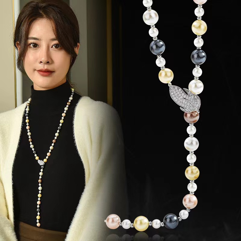 非金属羽毛项链 经典新款羽毛轻奢时尚毛衣链M016挂脖长款饰品