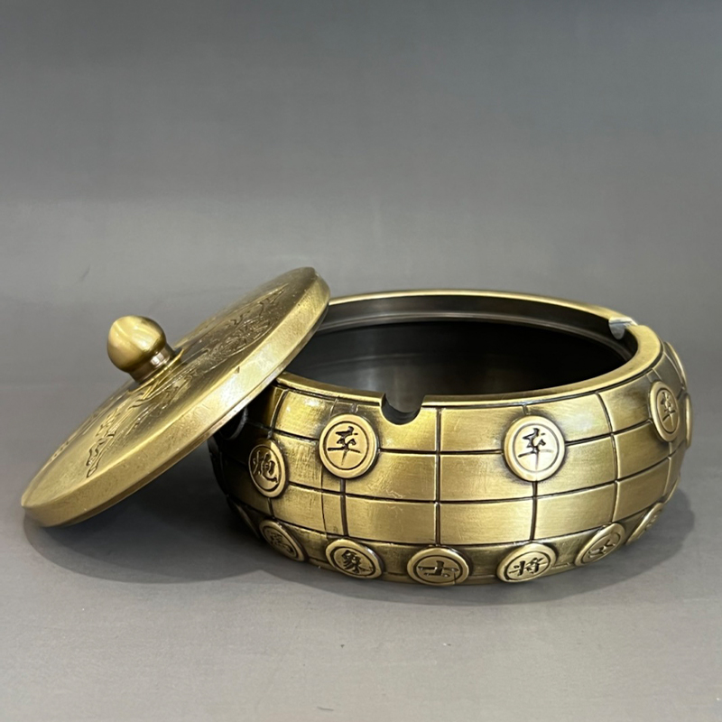 黄铜烟灰缸象棋款家用礼品工艺品中式大号摆件装饰品客厅玄关