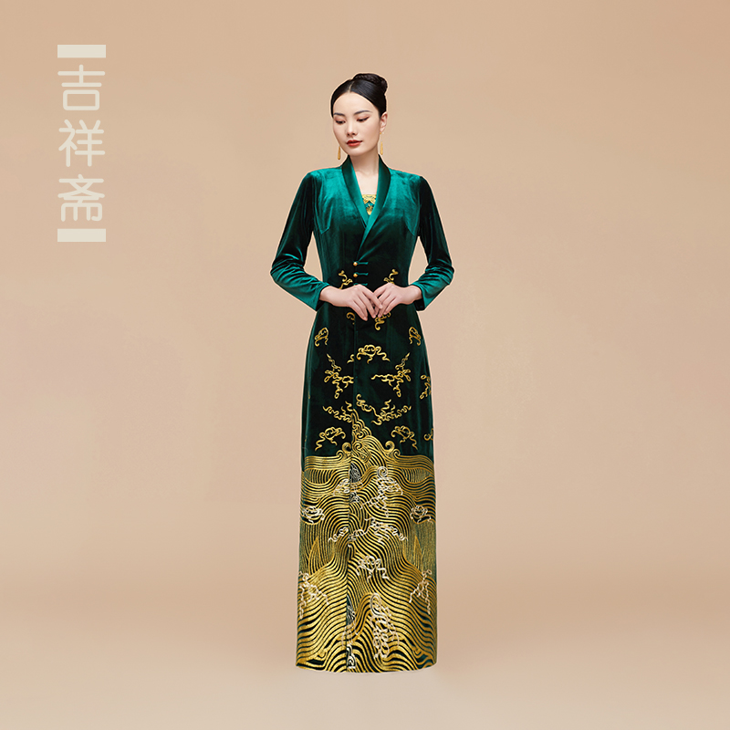 吉祥斋女士女装祥阙楼收身秋冬金丝民族风春季中长款大衣