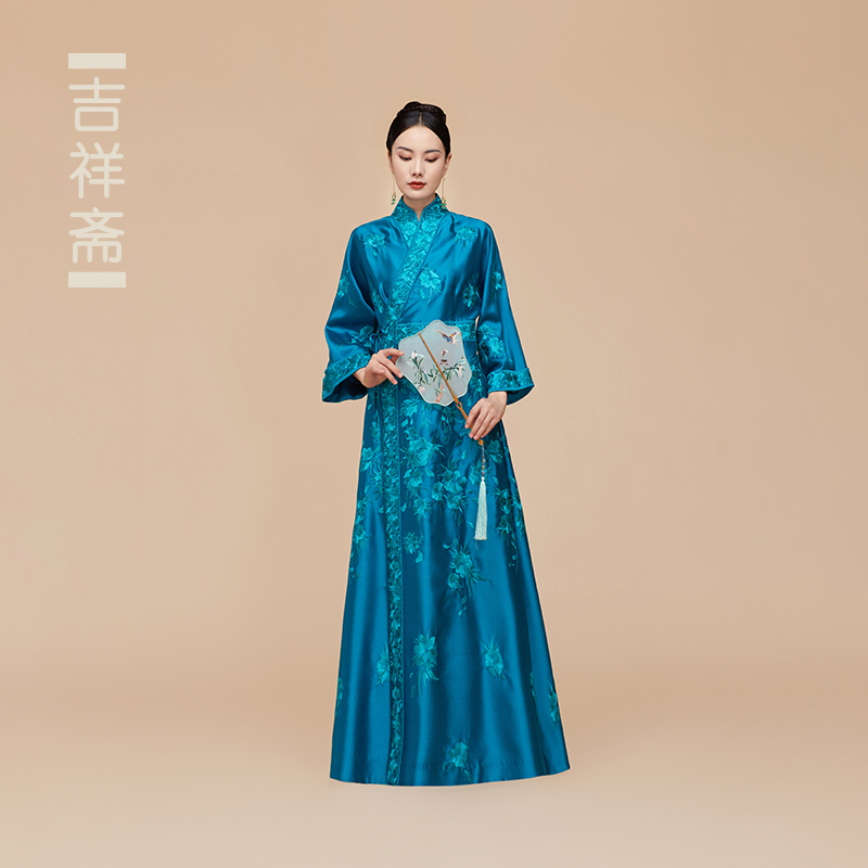 吉祥斋女装琼熙阁长服装上衣长款中国风女士印花立领长衫
