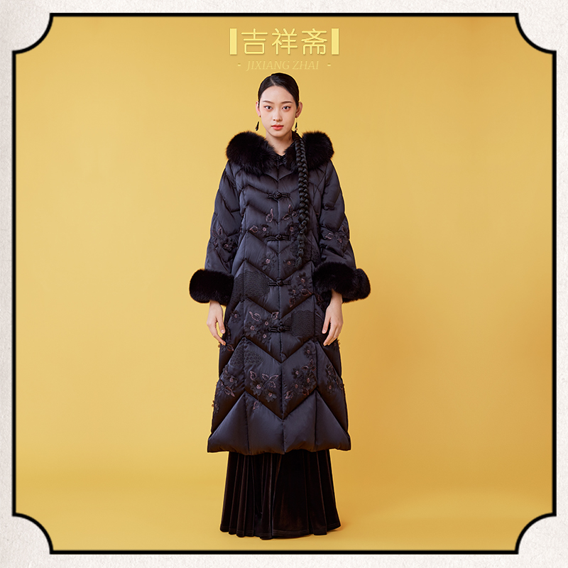 |吉祥斋|雪花落羽绒服立体花刺绣冬季