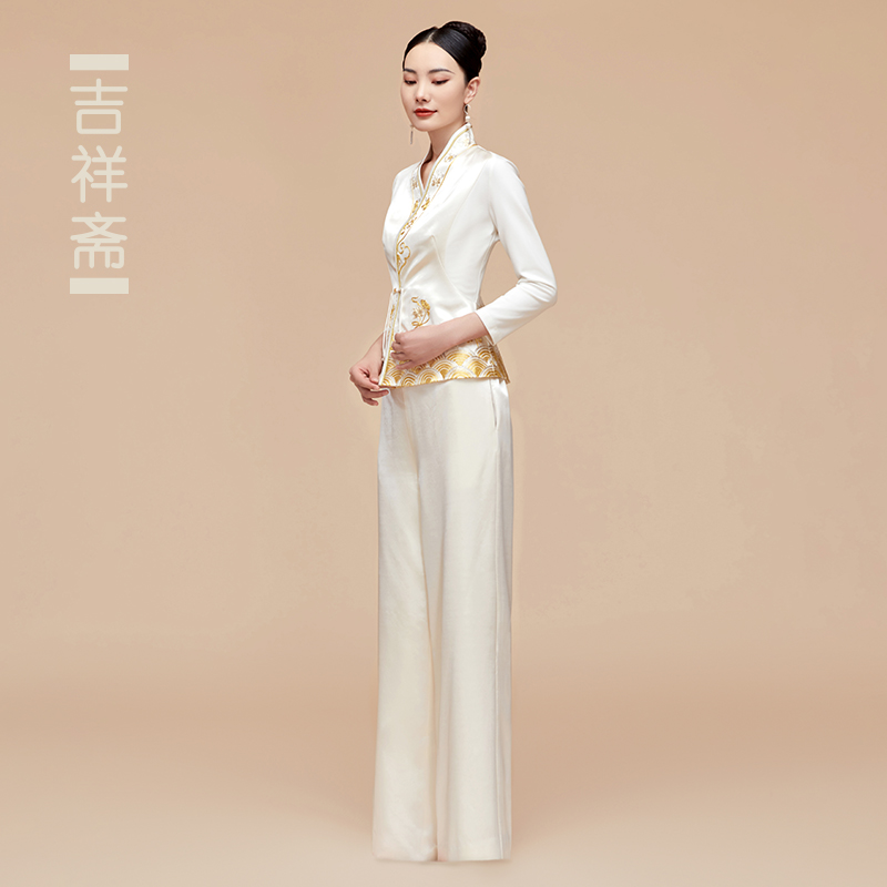 吉祥斋阔腿裤女装锦瑟和鸣白色简约女士优雅春夏收身上衣
