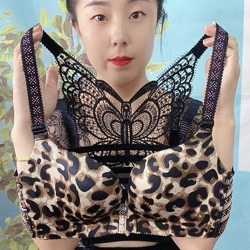 大码文胸亮钻美背聚拢前开扣无钢圈薄胸罩972蕾丝内衣性感薄款