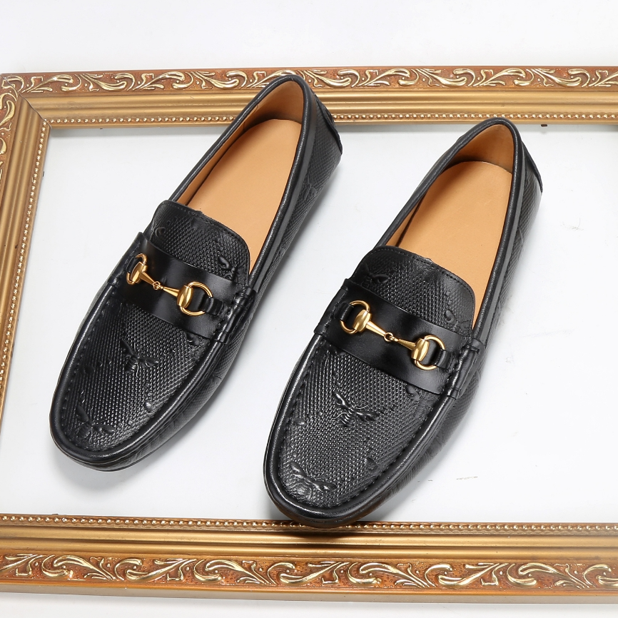 黑色豆豆鞋男真皮透气一脚蹬时尚休闲套脚皮鞋夏季潮流百搭新款