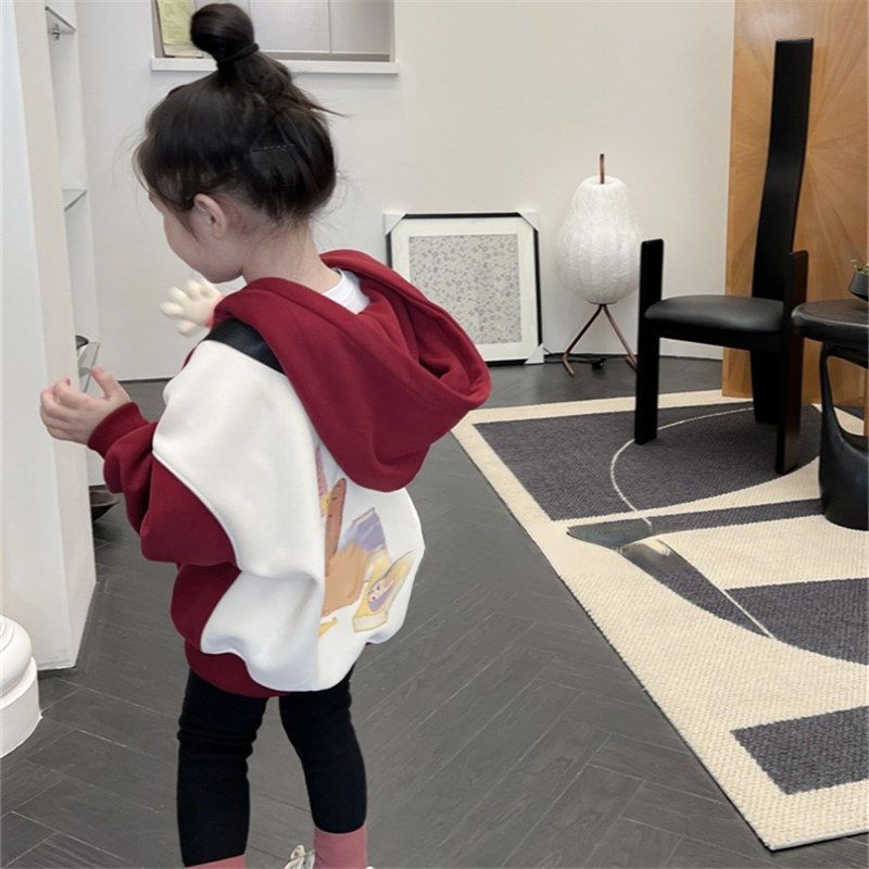 女童秋季卫衣外套秋冬儿童宝宝衣服加绒加厚洋气连帽宽松