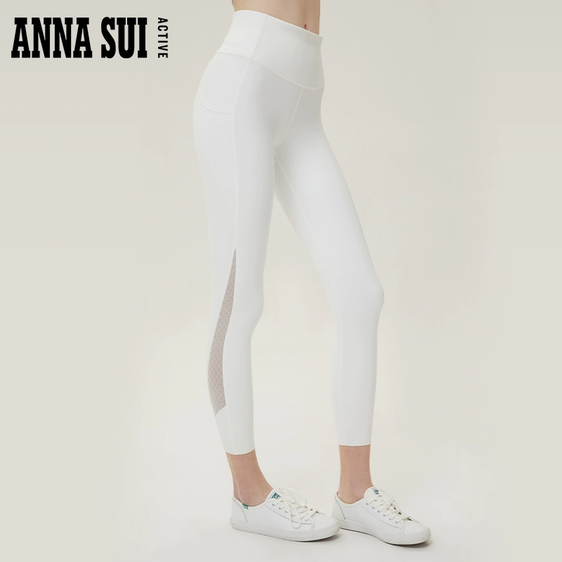 ANNA SUI 瑜伽运动烫钻拼纱Leggings健身长裤女