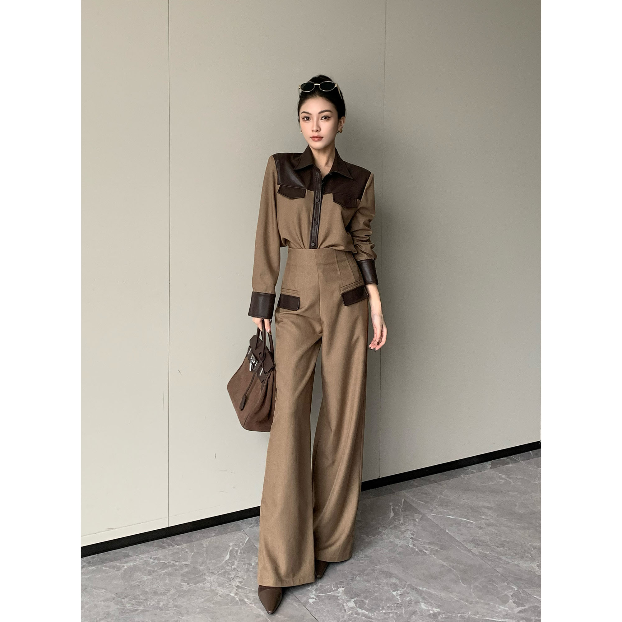 JIJINQI气质百搭拼接撞色外套秋冬新款显瘦时尚套装女JC08CZPT331