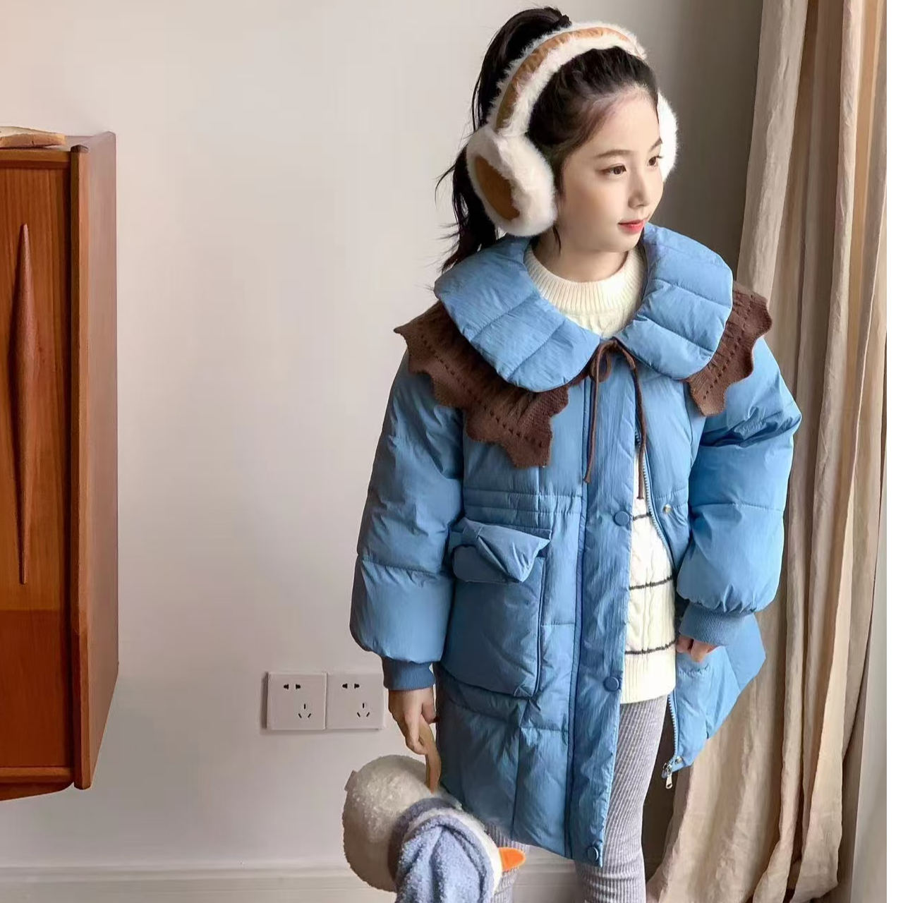 新款儿童防寒服中长款男女童加厚韩版连帽冬装洋气时尚鸭绒保暖服