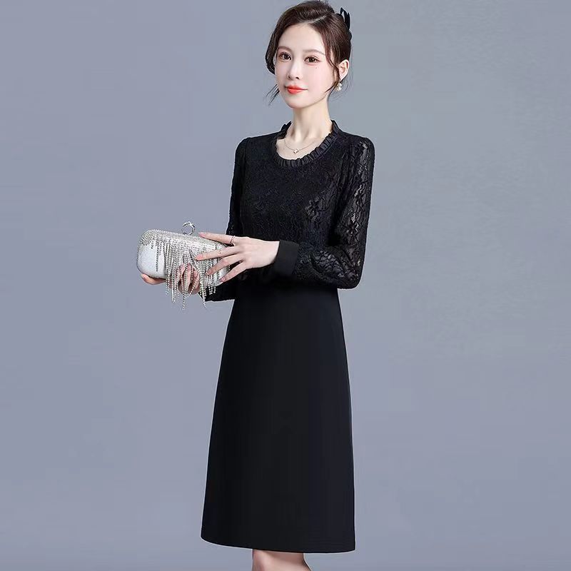 E173#【木兮兮专属】2024年秋冬季新中式刺绣蕾丝时尚盘扣连衣裙