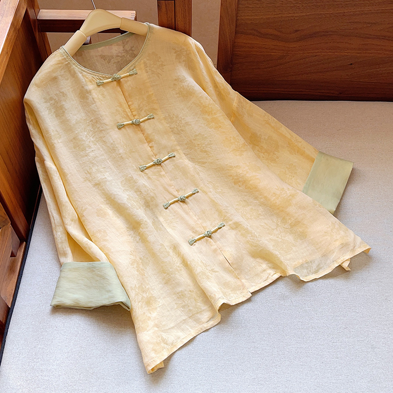 【柠檬草】夏日百搭烧花工艺苎麻盘扣防晒服开衫外套51591中式外套