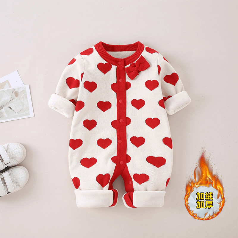 婴儿春秋装连体衣初生儿衣服女宝宝卡通哈衣男双层毛衣爬服9540