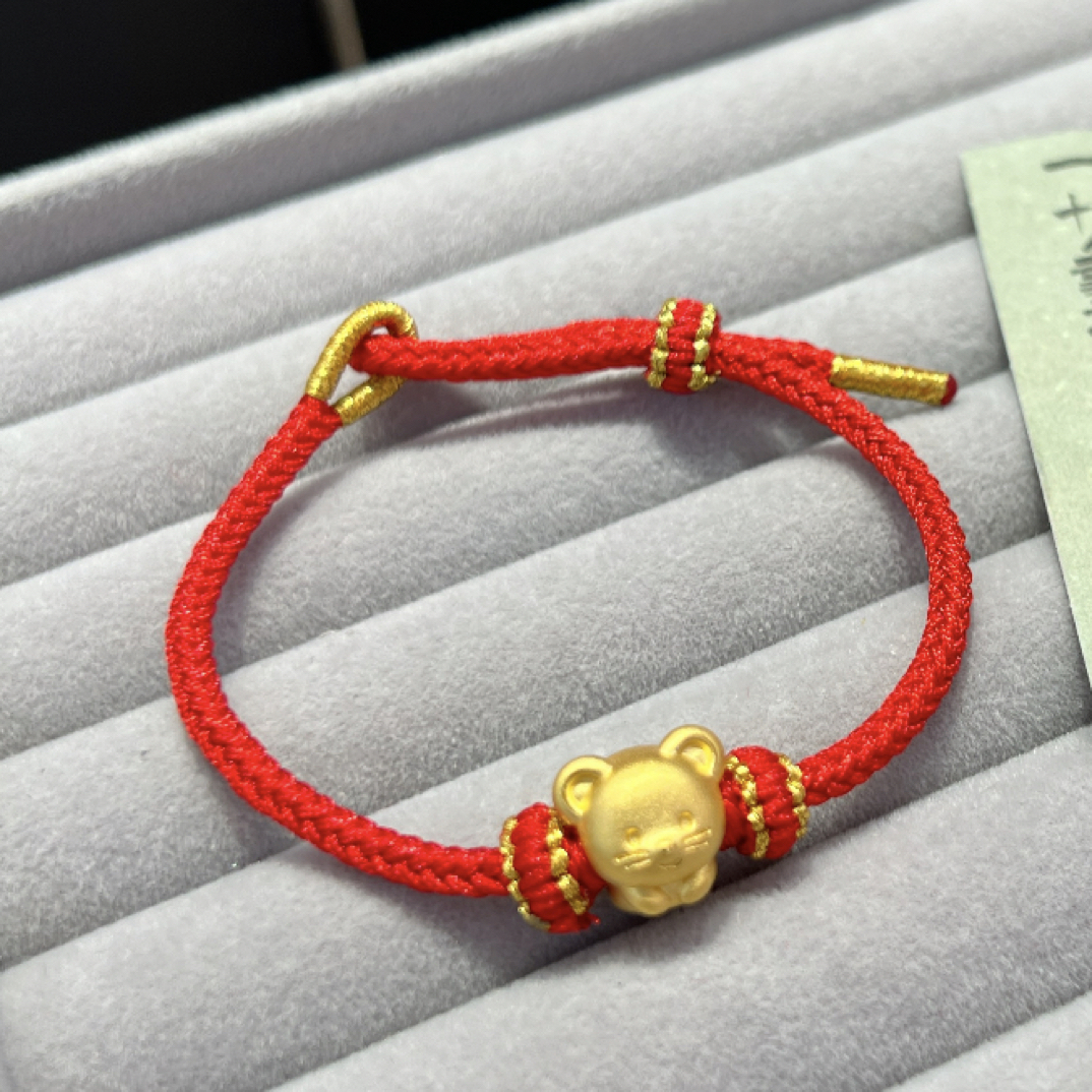 足金999生肖鼠黄金手链鼠三合手工编绳黄金转运珠本命年鼠生肖