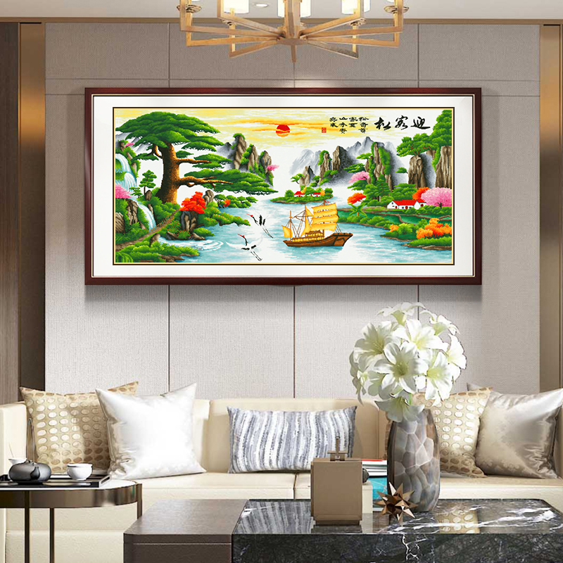 DC/蒂彩满钻迎客松 手工DIY钻石画装饰画轻奢新中式办公室挂画