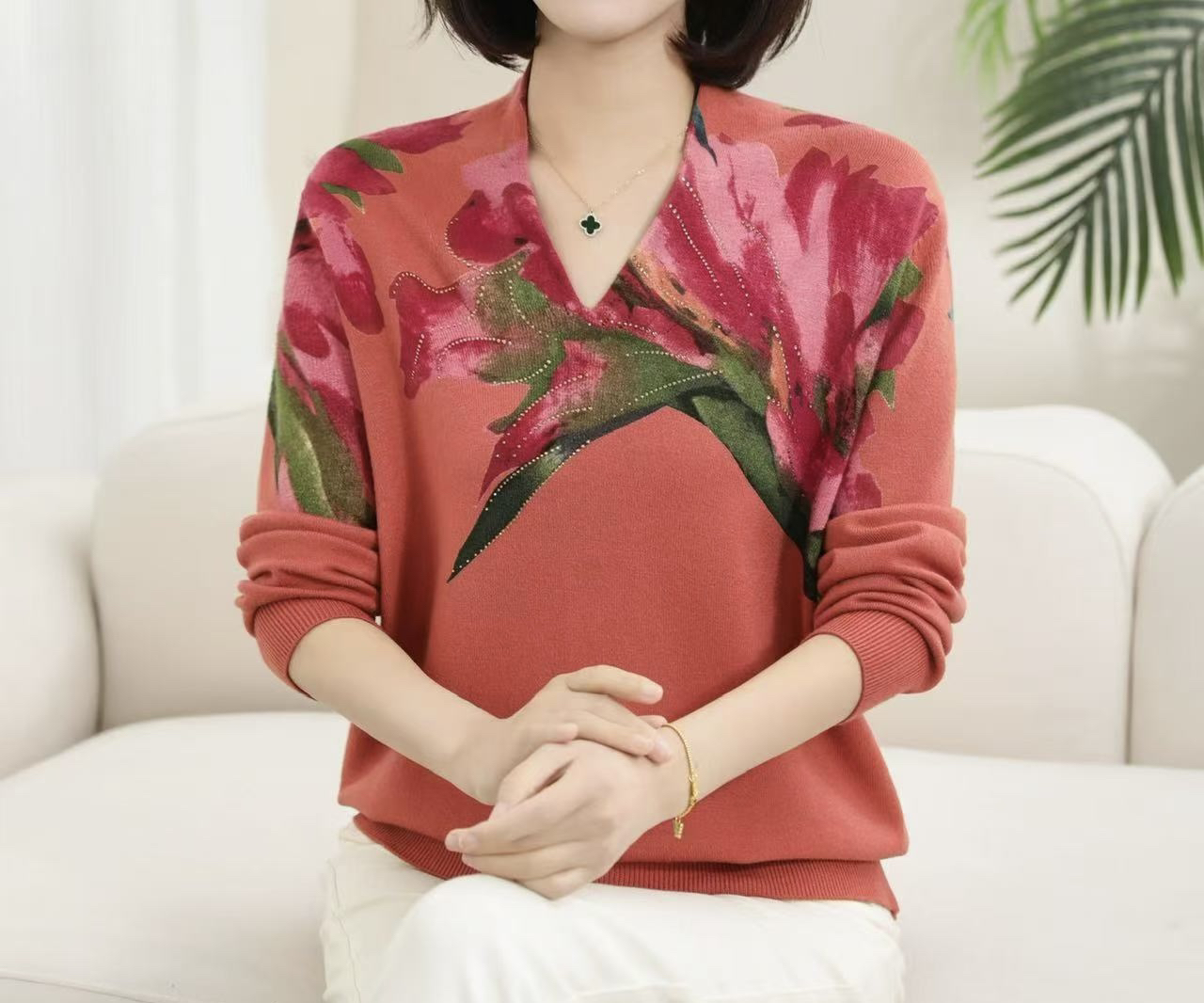 610489时尚女士新款爆款长袖针织衫大码春秋妈妈装气质洋气百搭