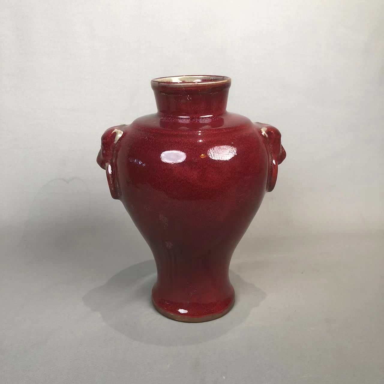 明钧瓷霁红釉虎头赏瓶A5-007