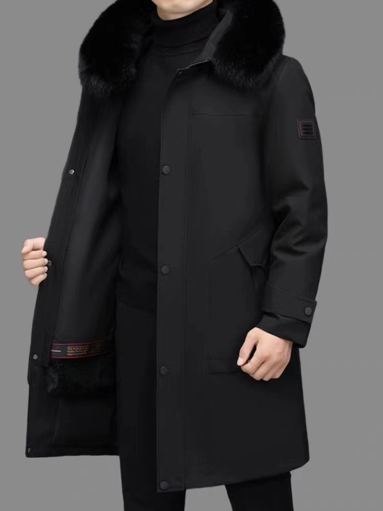 2058】男士新款冬季保暖加厚商务休闲大毛领兔毛内胆长款派克服